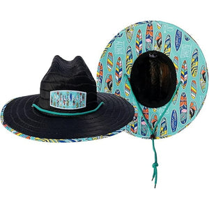 Surfboard Hat Fabric Pattern Print Straw Sunhat Men, Lifeguard Hat, Swim, Paddle Board, Boat, Fishing, Fits All Khaki